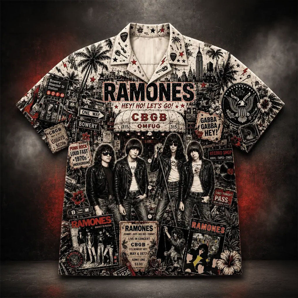 Ramones Hey Ho Let's Go Vintage Hawaiian Shirt Ramones Merch Gifts For Rock Fans - Merchluma
