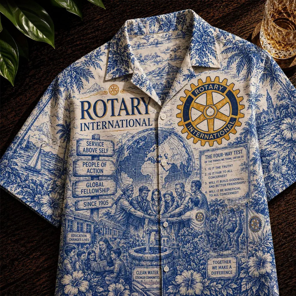 Rotary International Vintage Tropical Hawaiian Shirt Aloha Button Up Shirt Gifts For Dad - Merchluma