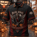 Bon Jovi Halloween Merch 2026 Livin On A Scare Polo Shirt Scary Halloween Outfits Fan Gifts - Merchluma