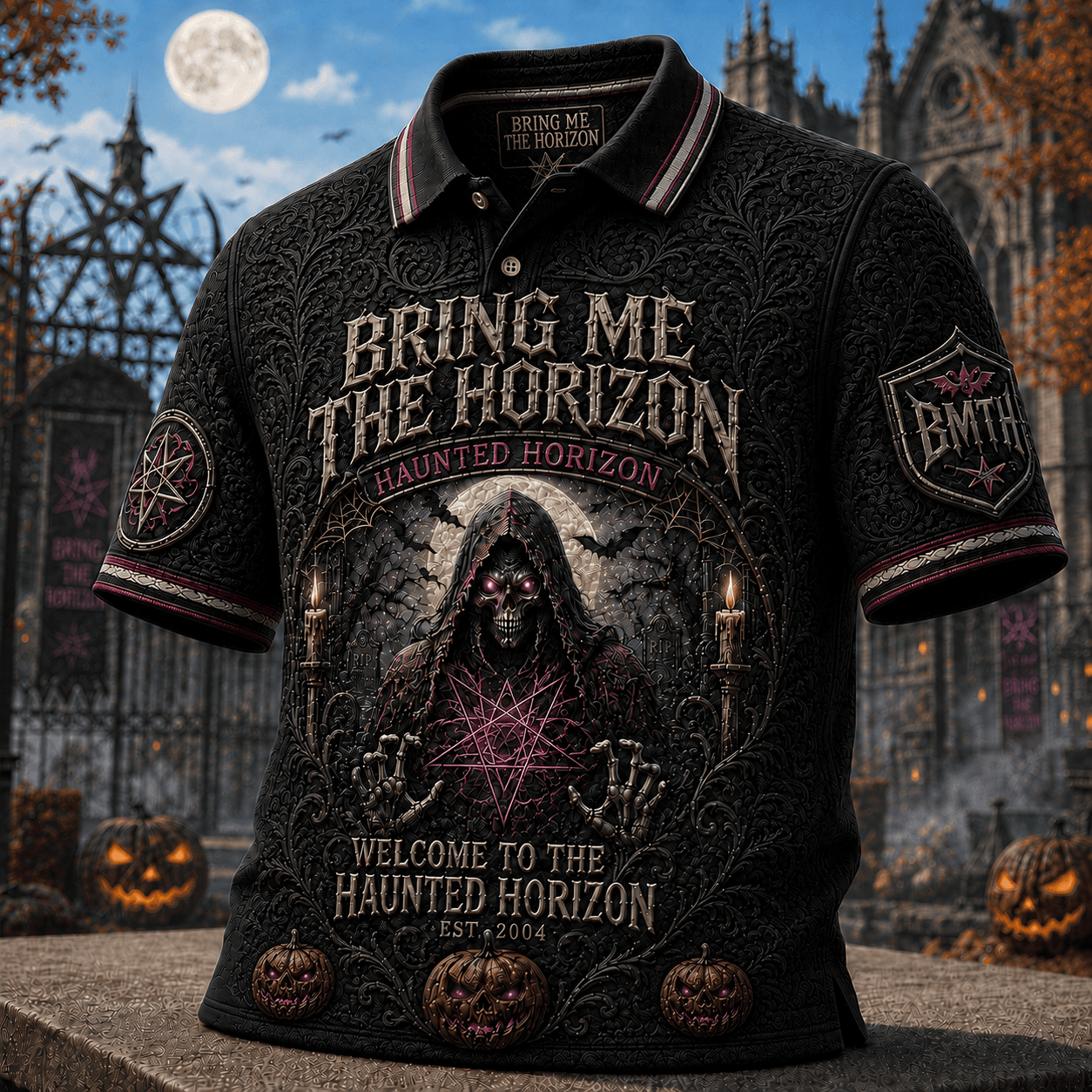 Bring Me The Horizon Halloween Merch Welcome To The Haunted Horizon Polo Shirt BMTH Merch 2026 - Merchluma