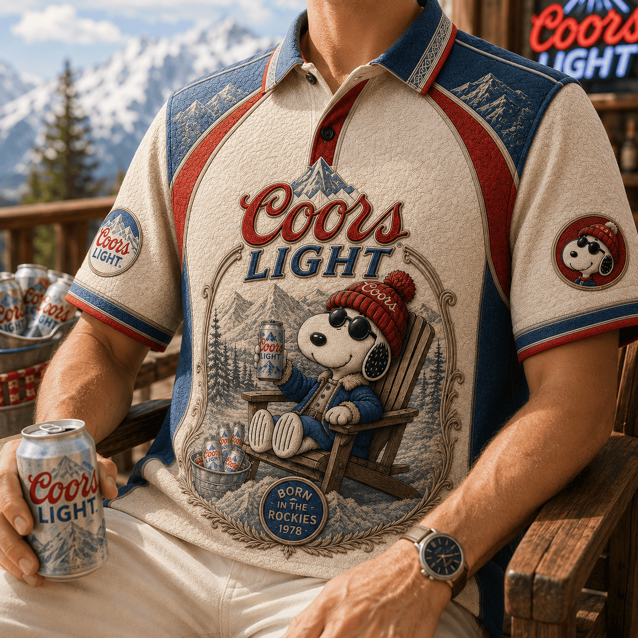 Coors Light X Snoopy Born In The Rockies Polo Shirt Beer Lover Apparel Best Gift For Dad - Merchluma