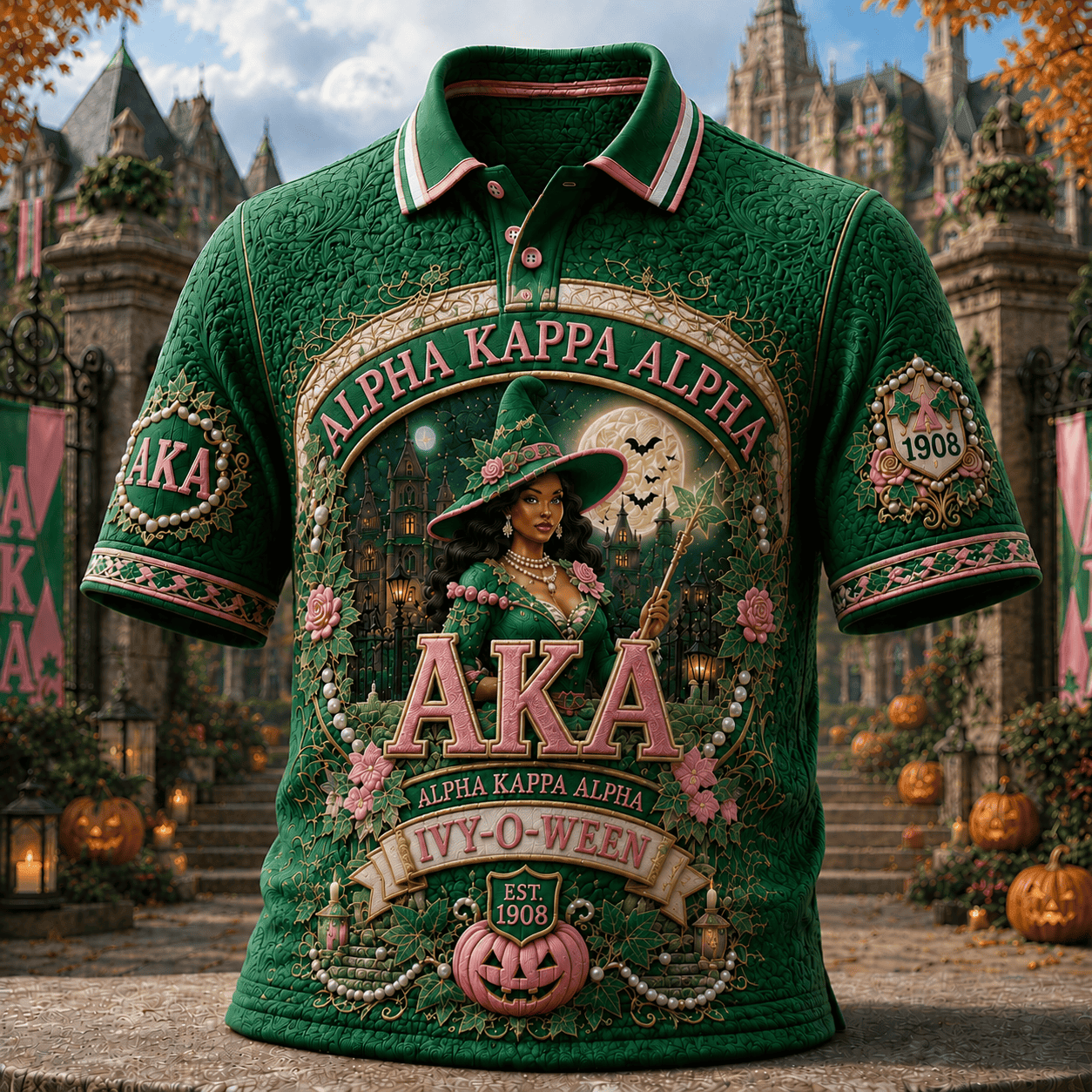 Alpha Kappa Alpha Ivy-O-Ween Polo Shirt Witch Outfits Halloween Present Ideas - Merchluma