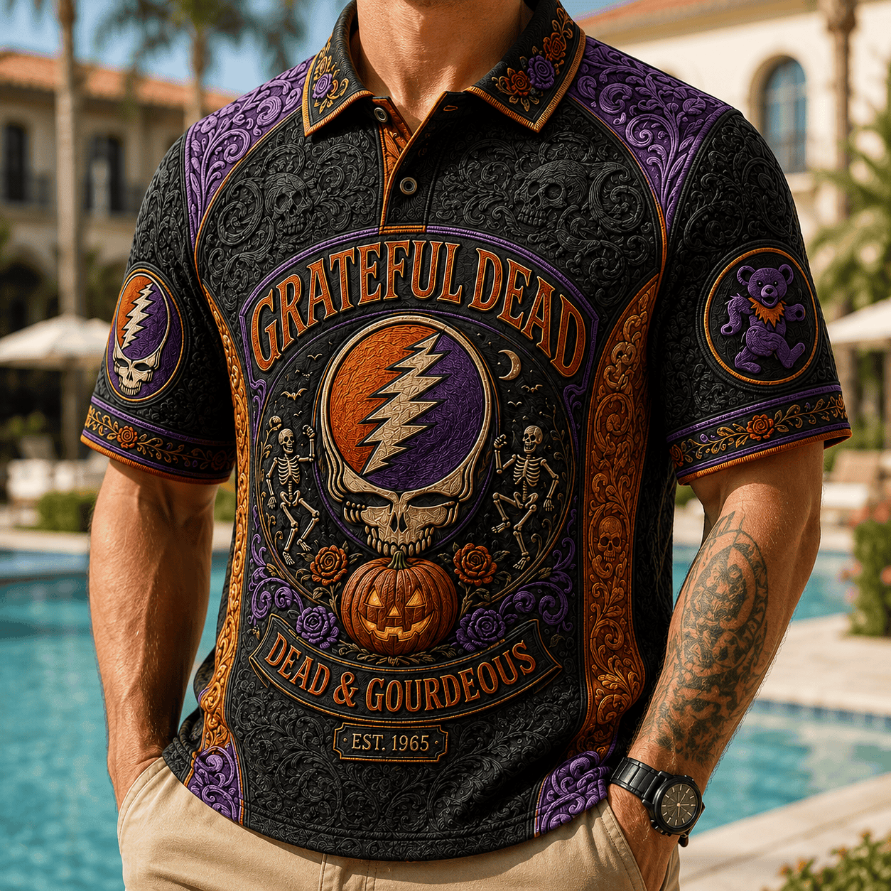 Grateful Dead Halloween Merch Dead And Gourdeous Polo Shirt Music Related Gifts For Guys - Merchluma