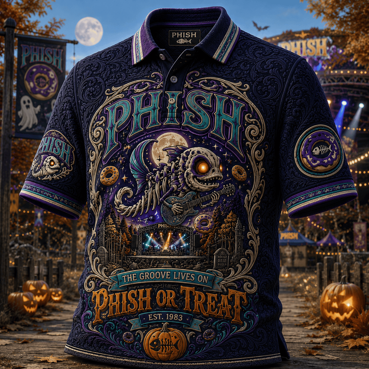 PHISH The Groove Lives On Polo Shirt Phish Or Treat Halloween Apparel Gift For Band Fans - Merchluma
