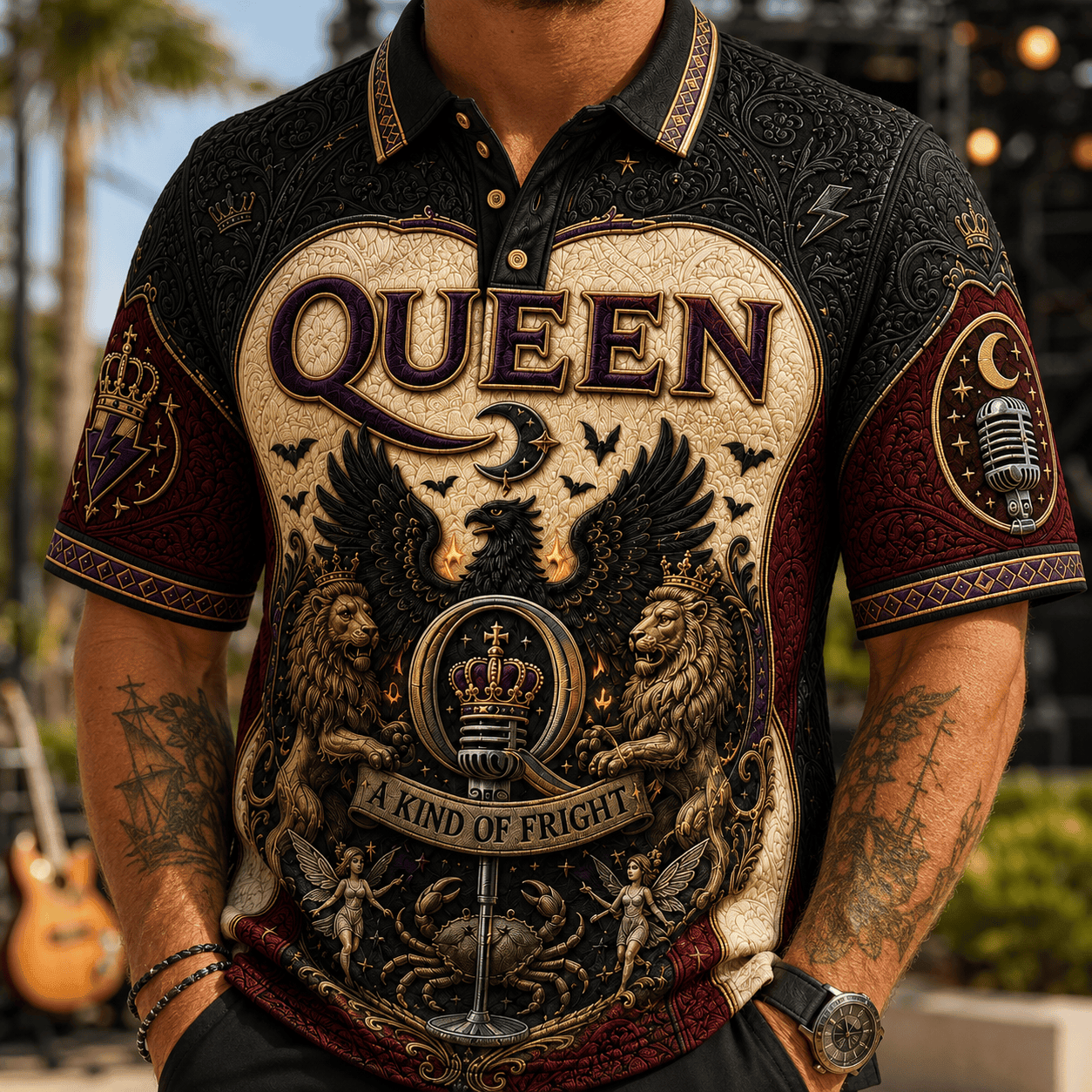 Queen A Kind Of Fright Polo Shirt QUEEN Band Merch Music Related Gifts For Guys - Merchluma
