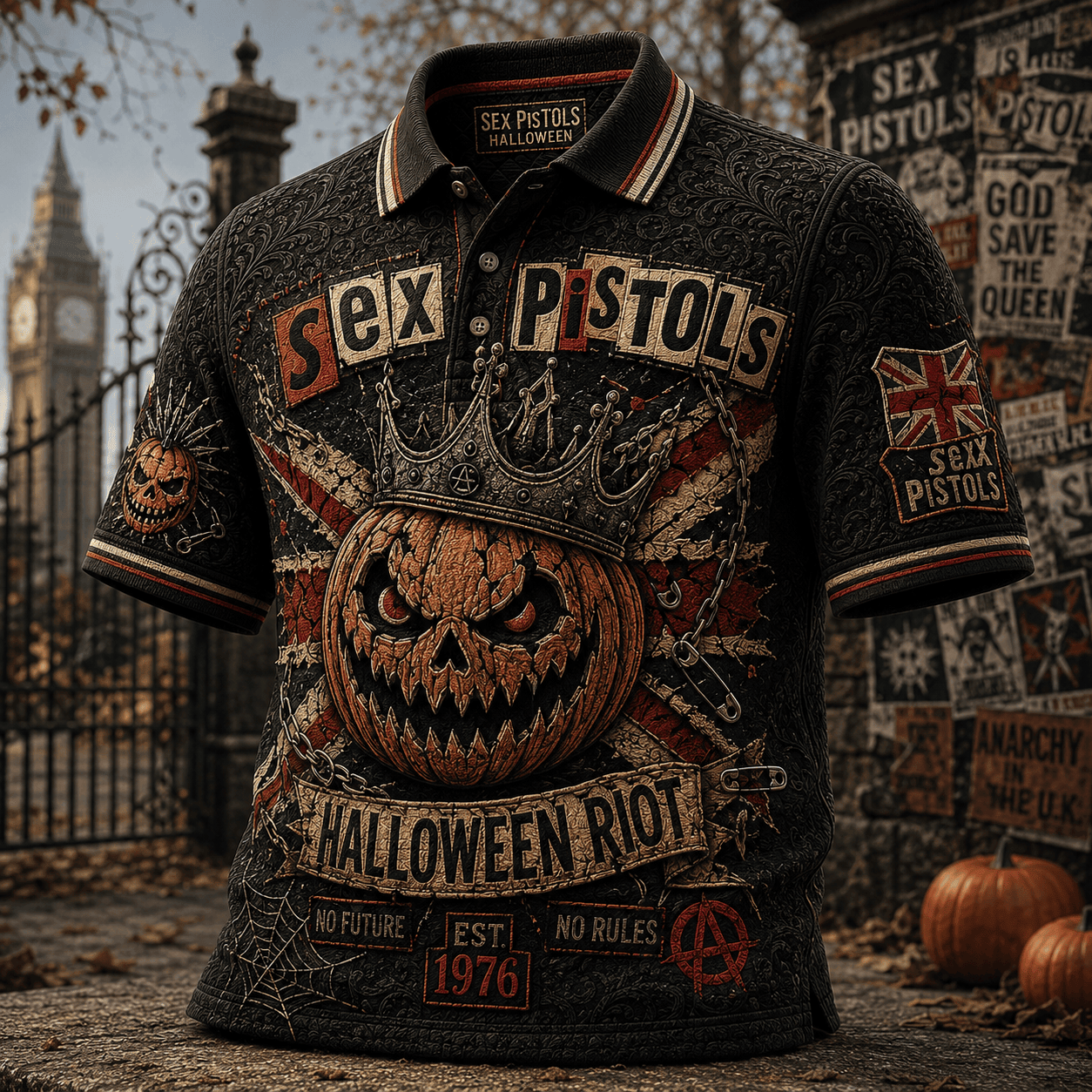 Sex Pistols Halloween Riot Polo Shirt No Future No Rules Sex Pistols Merch Halloween Gift Ideas - Merchluma
