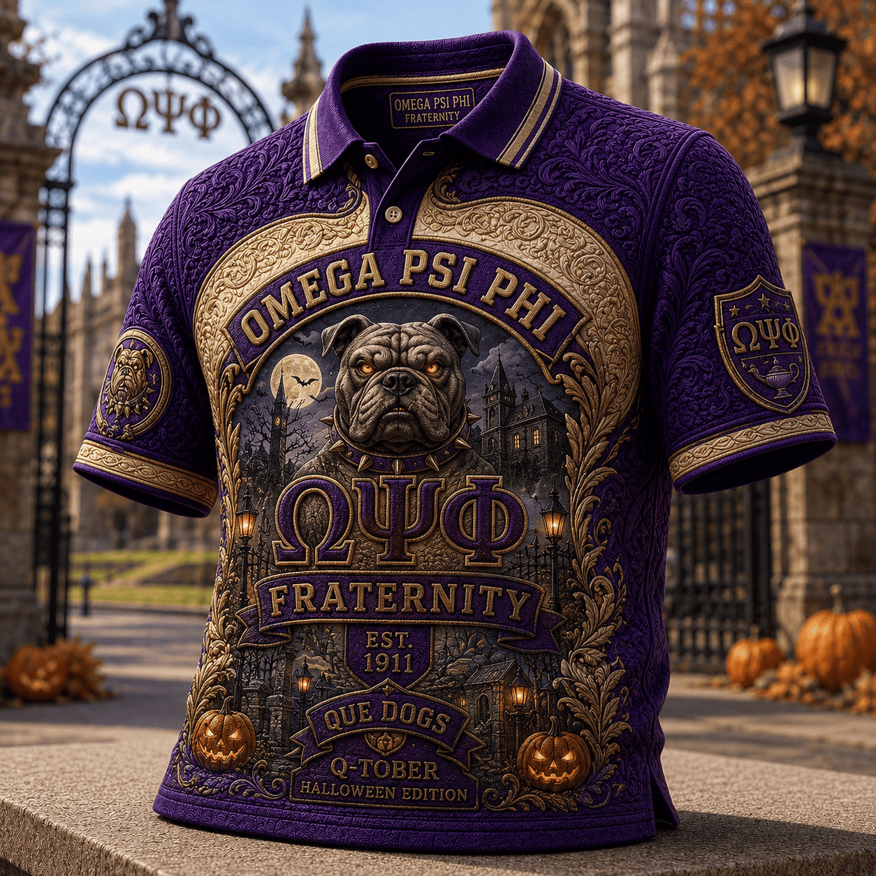 Omega Psi Phi Fraternity Halloween Polo Shirt Que Dogs Shirts Halloween Themed Gifts - Merchluma