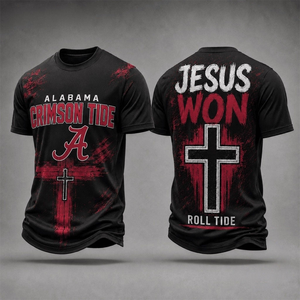 Alabama Crimson Tide Jesus Won T-Shirt Roll Tide Shirt Christian Merch Gift For Brothers - Merchluma