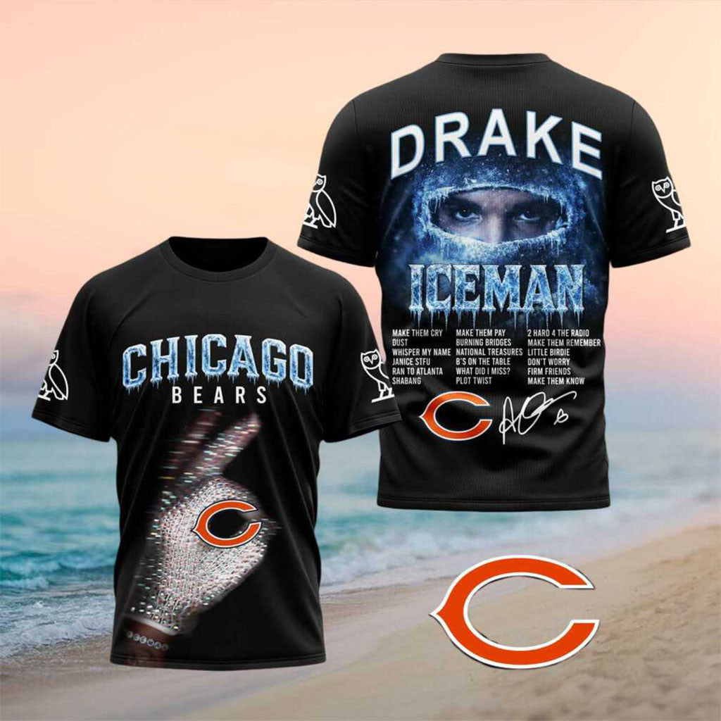 Chicago Bears Drake Iceman T-Shirt Hip Hop Shirt Chicago Bears Merch Gift For Football Fans - Merchluma