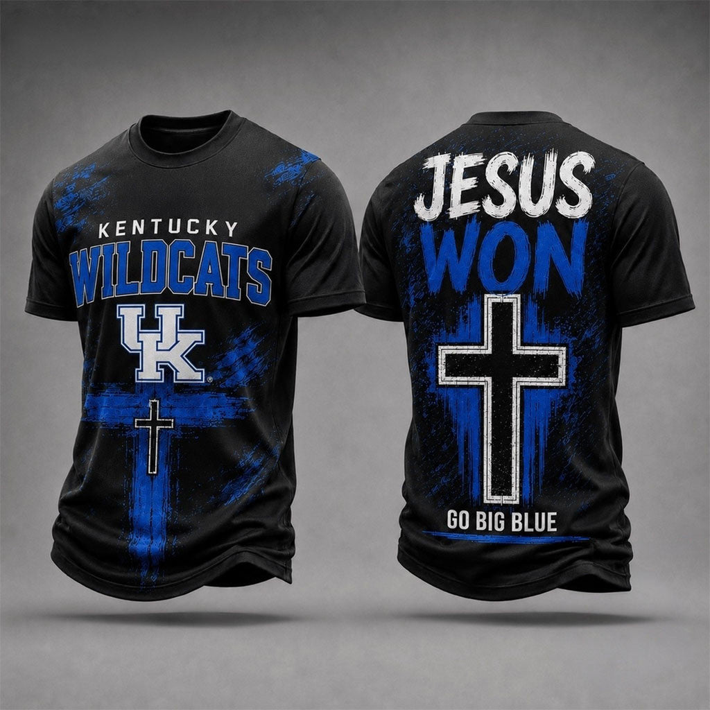 Kentucky Wildcats Jesus Won T-Shirt Go Big Blue Shirt Kentucky Wildcats Merch Christian Gifts - Merchluma