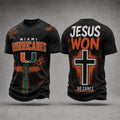 Miami Hurricanes Jesus Won T-Shirt Faith Apparel Miami Hurricanes Merch Gift For Brothers - Merchluma