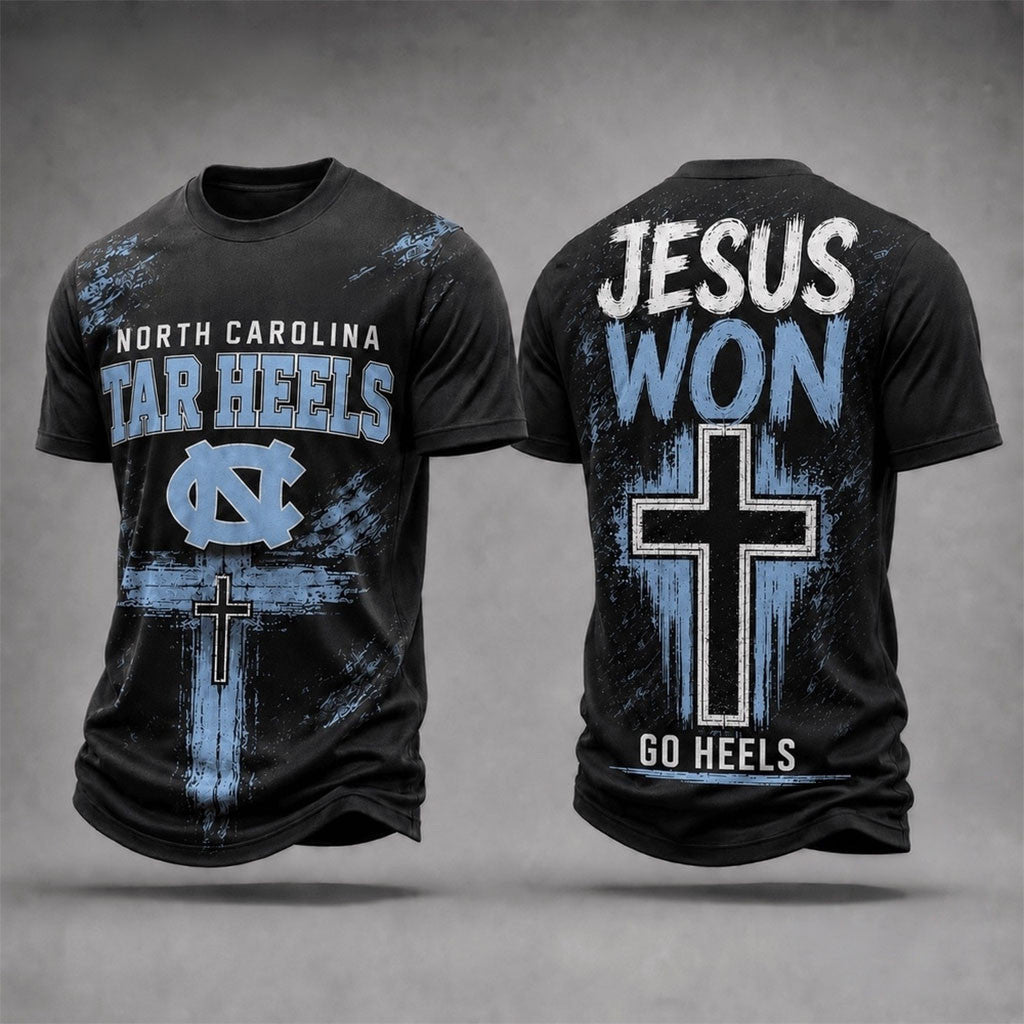 North Carolina Tar Heels Jesus Won T-Shirt Go Heels Merch Gift Ideas For Religious - Merchluma
