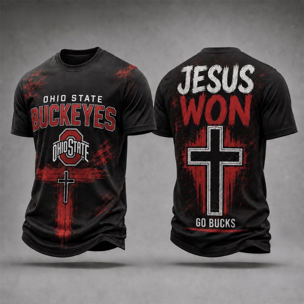 Ohio State Buckeyes Jesus Won T-Shirt Faith Based Shirt Buckeyes Merch Gift For Fans - Merchluma