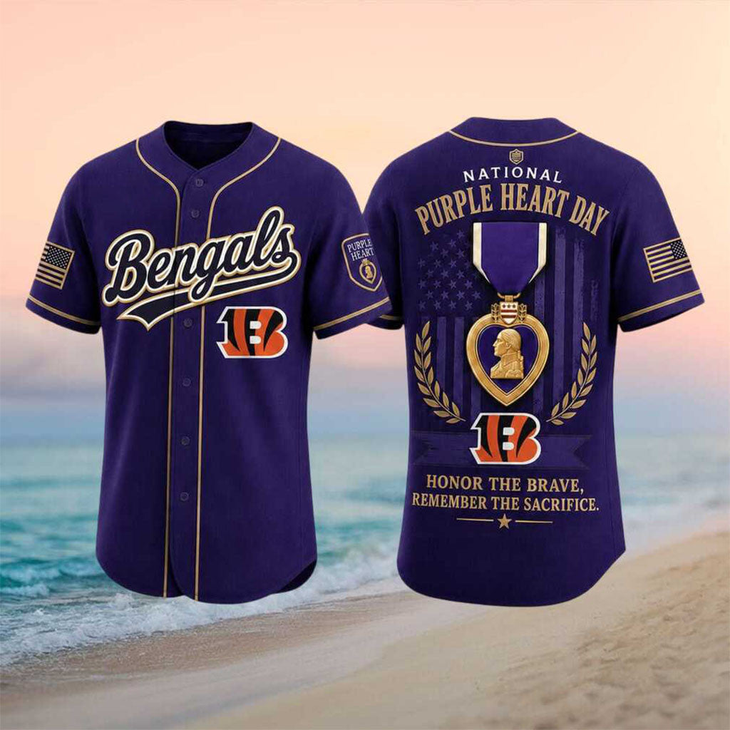 Cincinnati Bengals Purple Heart Day Honor The Brave Baseball Jersey Cincinnati Bengals Merch - Merchluma