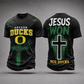 Oregon Ducks Jesus Won T-Shirt Faith Based Shirt Oregon Ducks Merch Gift For Brothers - Merchluma