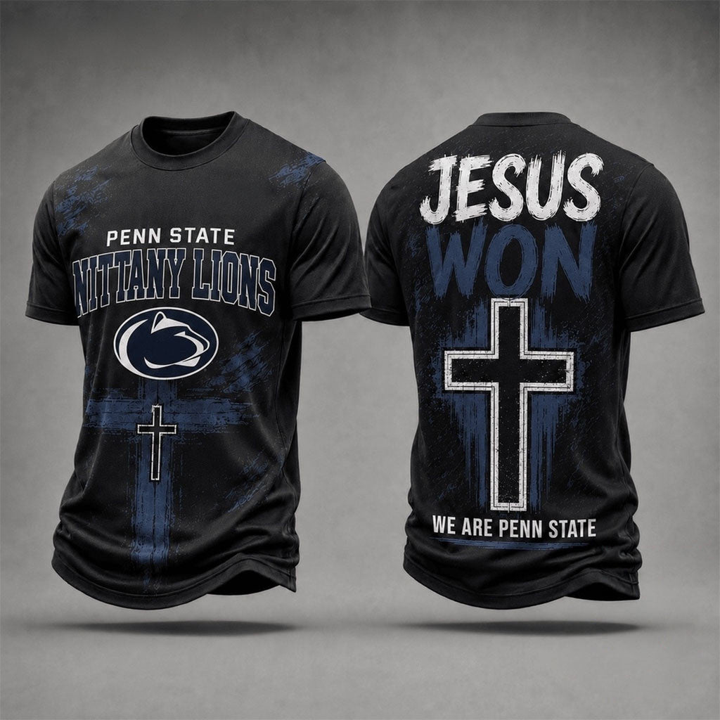 Penn State Nittany Lions Jesus Won T-Shirt Faith Based Shirt Nittany Lions Merch Gift Ideas - Merchluma