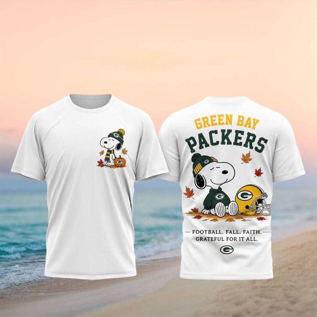 Green Bay Packers Snoopy Pumpkin Fall Football Shirt Packers Merch Autumn Gifts For Fans - Merchluma