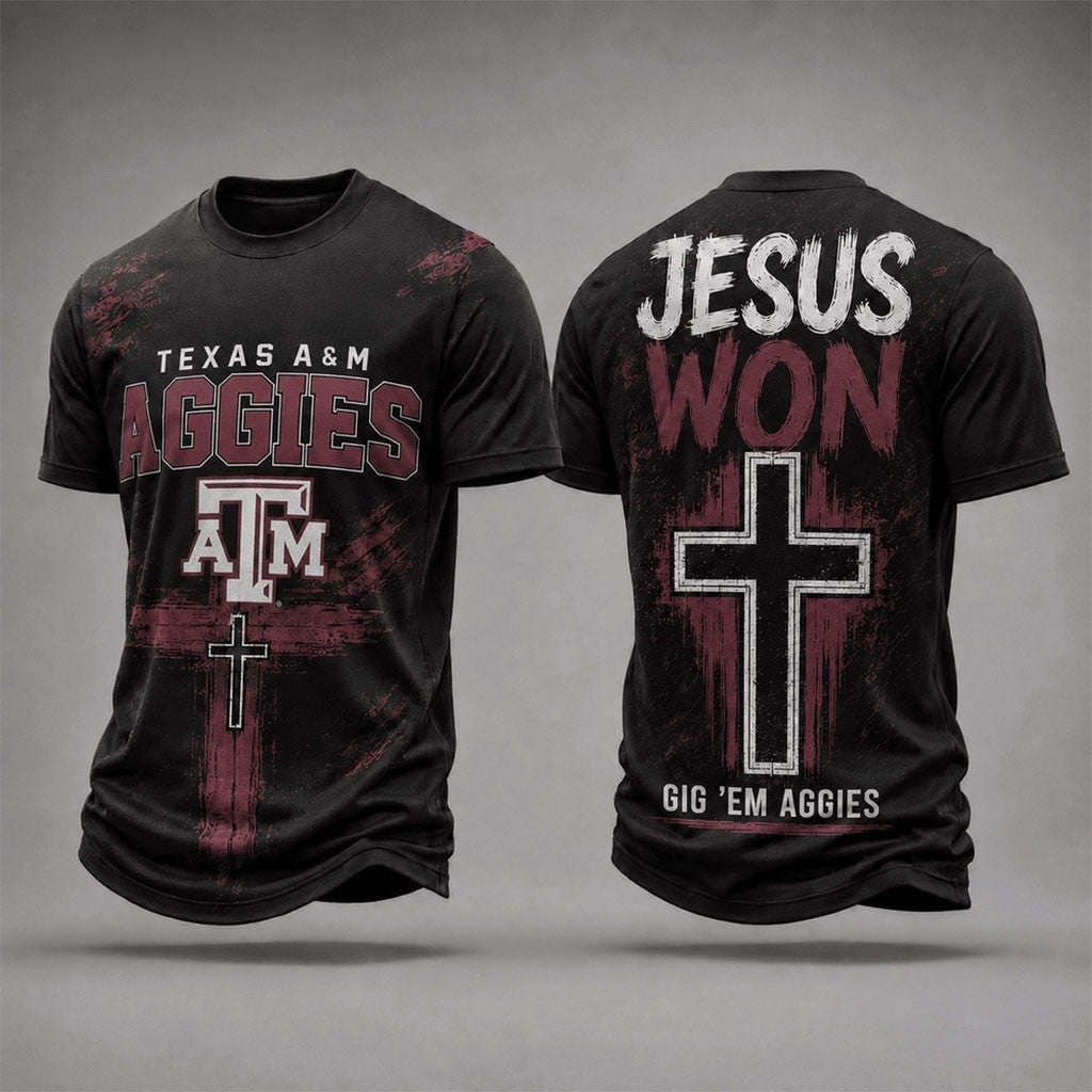 Texas A&M Aggies Jesus Won T-Shirt Gig Em Aggies Shirt Christian Apparel Fan Gifts - Merchluma