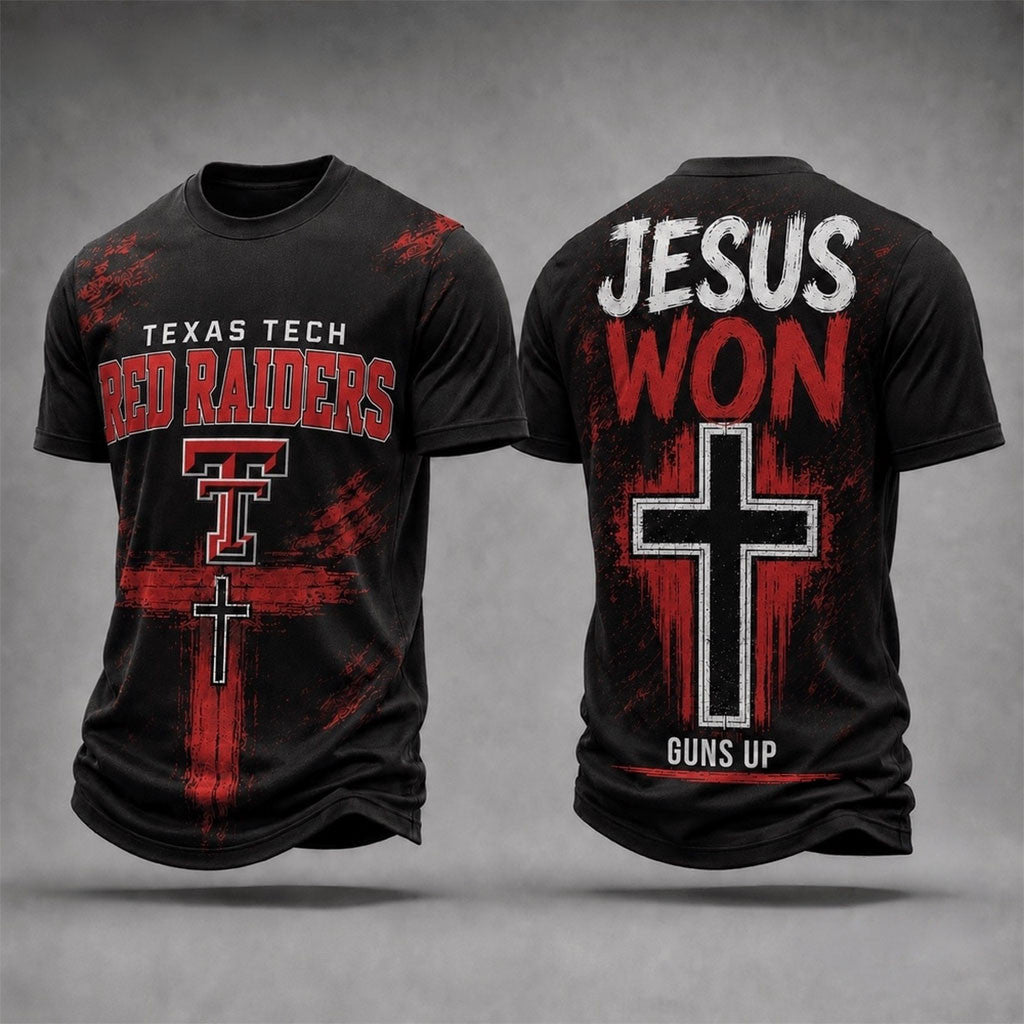 Texas Tech Red Raiders Jesus Won T-Shirt Guns Up Shirt Red Raiders Merch Gift For Fans - Merchluma