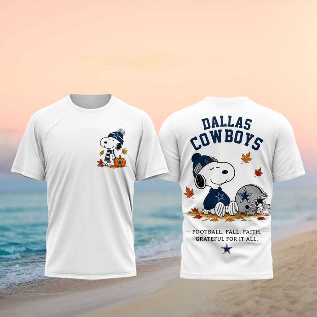Dallas Cowboys Snoopy Football Fall Faith Shirt Dallas Cowboys Merch Gift For Game Day - Merchluma