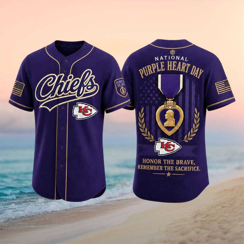 Kansas City Chiefs Purple Heart Day Honor The Brave Baseball Jersey KC Chiefs Merch Fan Gifts - Merchluma