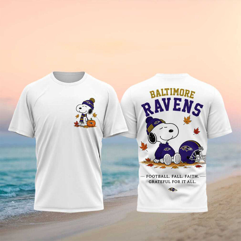 Baltimore Ravens Snoopy Football Fall Faith Shirt Baltimore Ravens Merch Game Day Gifts - Merchluma