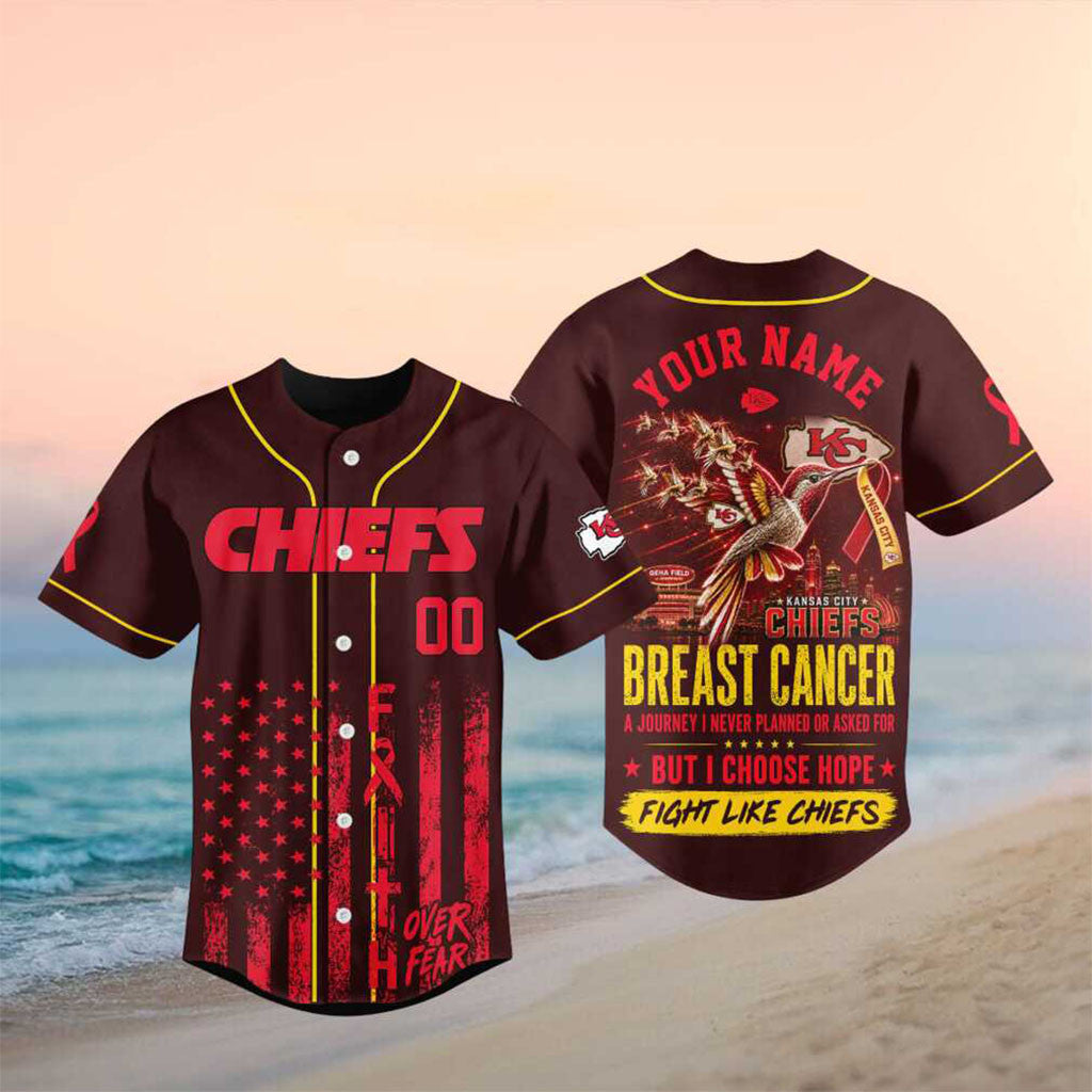 Custom Kansas City Chiefs Breast Cancer Awareness Choose Hope Baseball Jersey Chiefs Merch - Merchluma