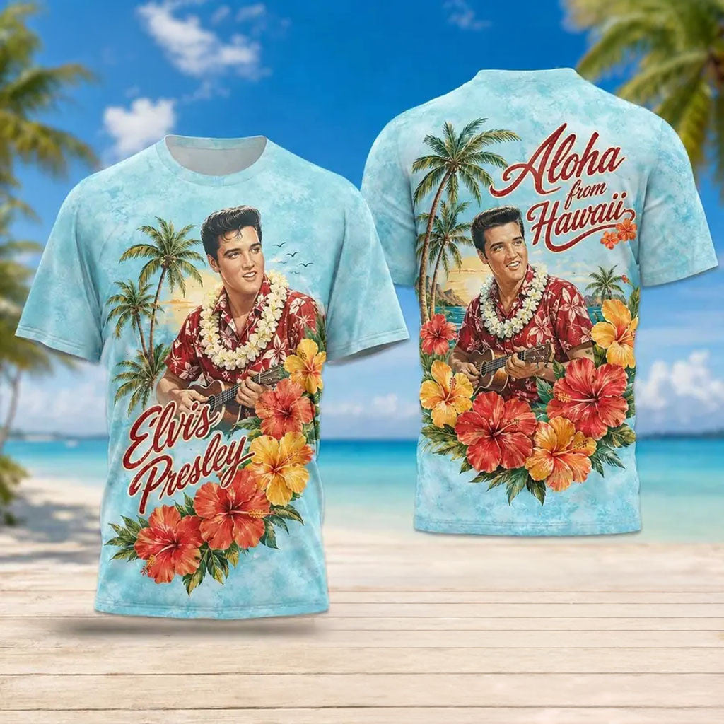 Elvis Presley Aloha From Hawaiian T-Shirt Tropical Vibe Summer Shirt Elvis Presley Merch - Merchluma