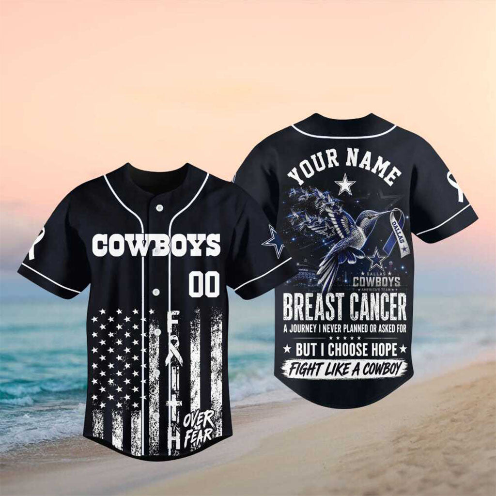 Customized Dallas Cowboys Hummingbird Breast Cancer Faith Baseball Jersey Dallas Cowboys Merch - Merchluma