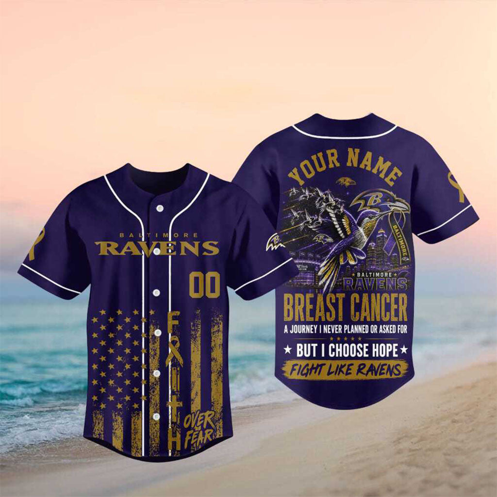 Personalized Baltimore Ravens Breast Cancer Awareness Faith Baseball Jersey Ravens Merch - Merchluma
