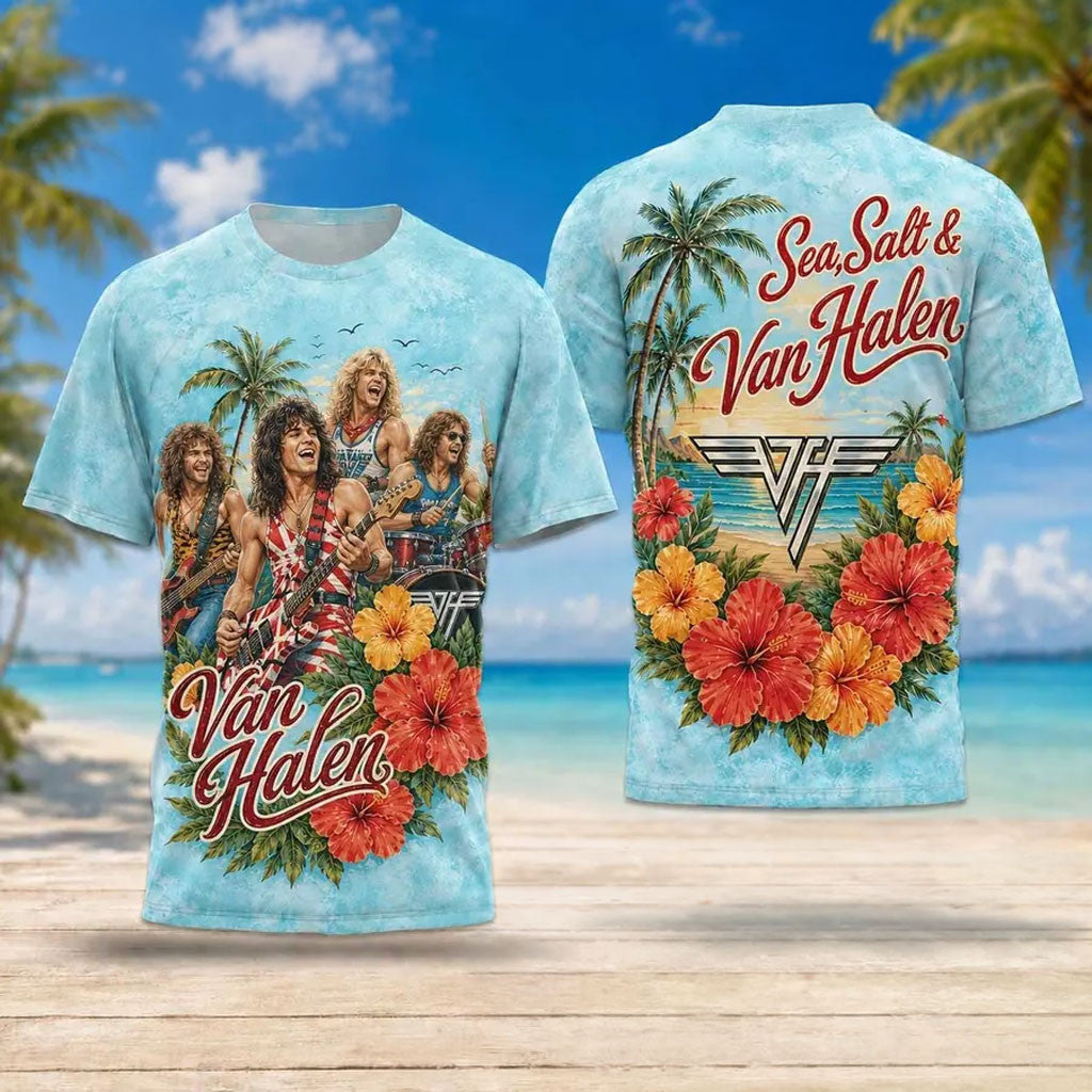 Van Halen Sea Salt T-Shirt Hibiscus Tropical Vibes Shirt Van Halen Merch Gift For Music Fans - Merchluma