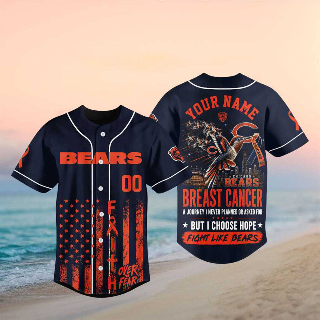 Personalized Chicago Bears Hummingbird Breast Cancer Faith Baseball Jersey Chicago Bears Merch - Merchluma
