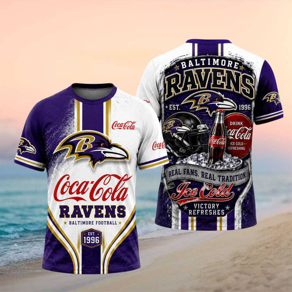 Baltimore Ravens Coca Cola Retro Graphic T-Shirt Victory Refreshes Shirt Baltimore Ravens Merch - Merchluma
