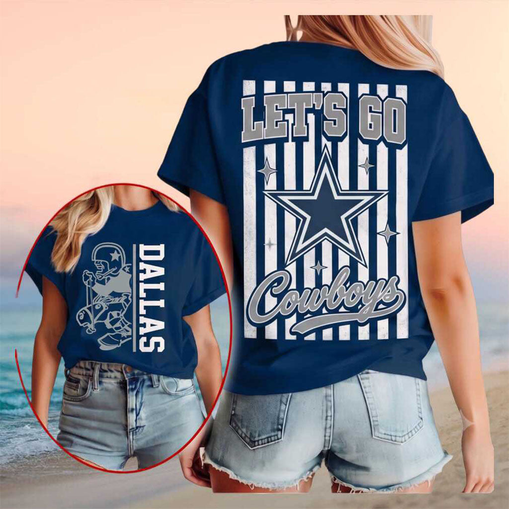 Dallas Cowboys Let Us Go Retro Striped Football Shirt Dallas Cowboys Merch Gift For Game Day - Merchluma