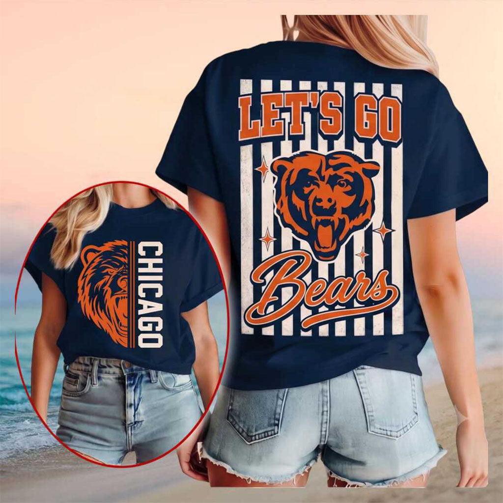 Chicago Bears Football Let Us Go Vintage Striped Shirt Chicago Bears Merch Game Day Gifts - Merchluma