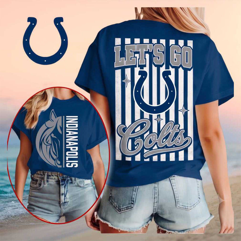 Indianapolis Colts Let's Go Striped Theme Shirt Indianapolis Colts Merch Gift For Game Day - Merchluma