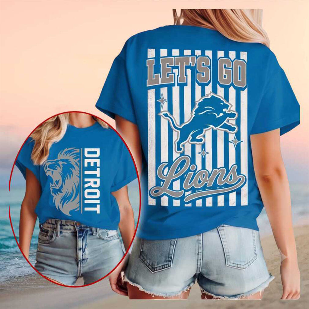 Detroit Lions Football Let Us Go Vintage Striped Shirt Detroit Lions Merch Game Day Gifts - Merchluma