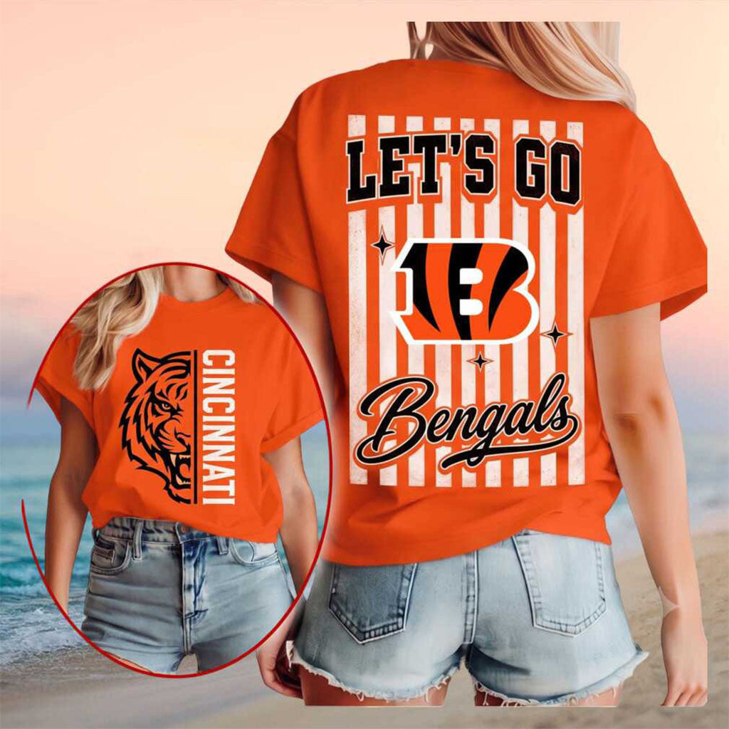Cincinnati Bengals Let Us Go Retro Striped Football Shirt Cincinnati Bengals Merch Fan Gifts - Merchluma