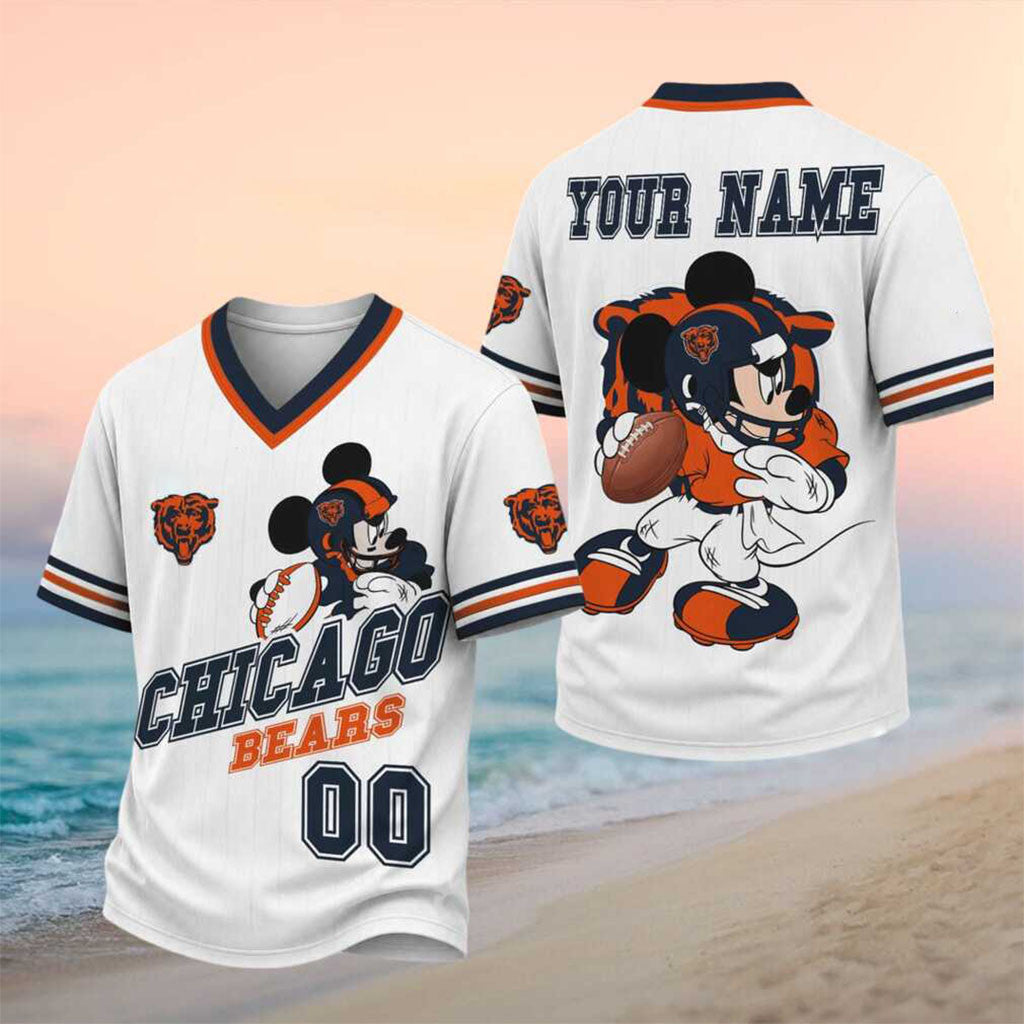 Personalized Chicago Bears Mickey Mouse V-Neck Shirt Chicago Bears Merch Football Fan Gear - Merchluma