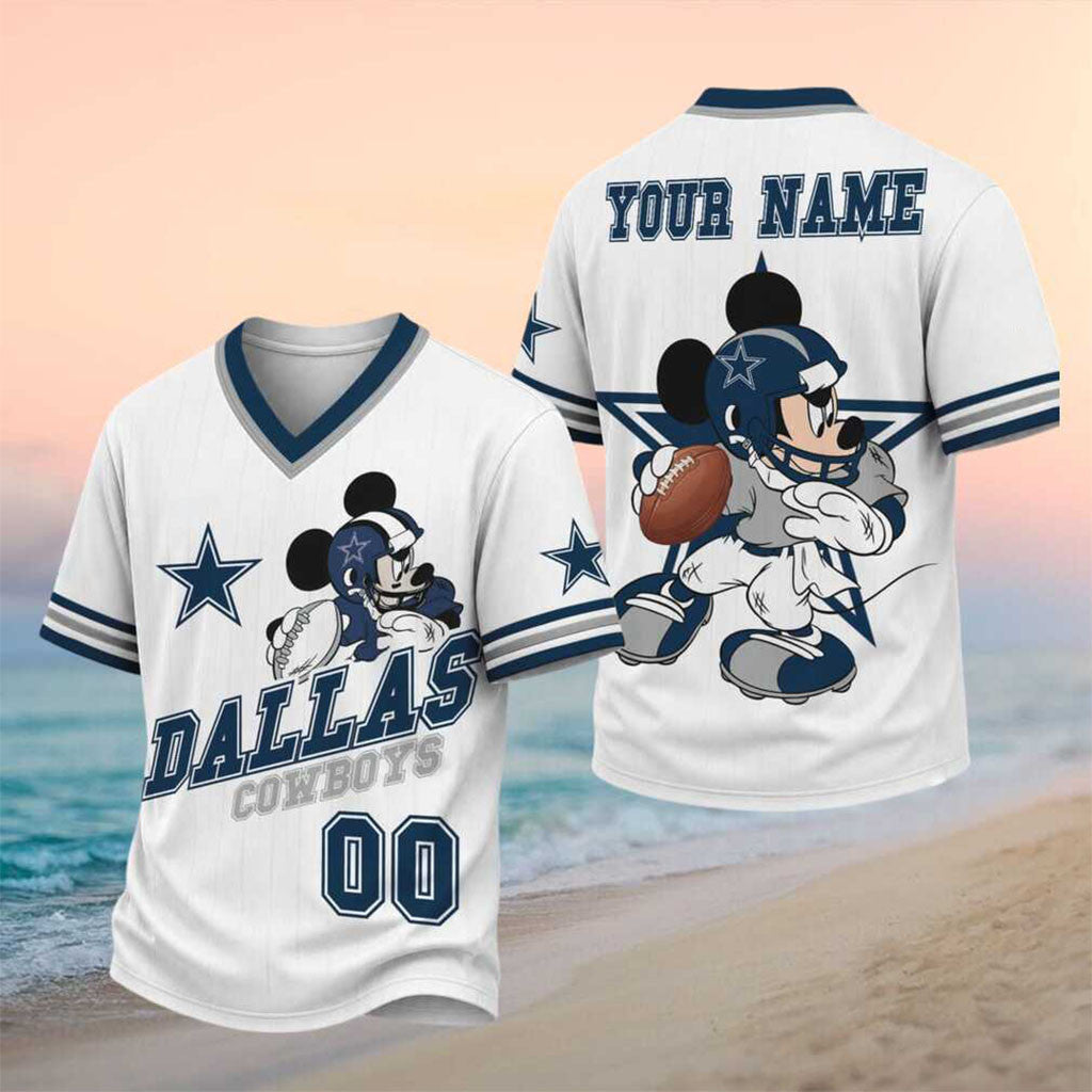 Personalized Dallas Cowboys Mickey Mouse V-Neck Shirt Dallas Cowboys Merch Football Fan Gifts - Merchluma