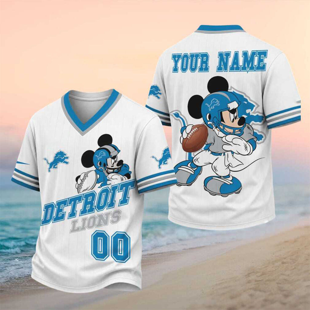 Personalized Detroit Lions Mickey Mouse V-Neck Shirt Detroit Lions Merch Football Fan Present - Merchluma