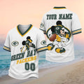 Personalized Green Bay Packers Mickey Mouse V-Neck Shirt Packers Merch Gift For Football Lover - Merchluma