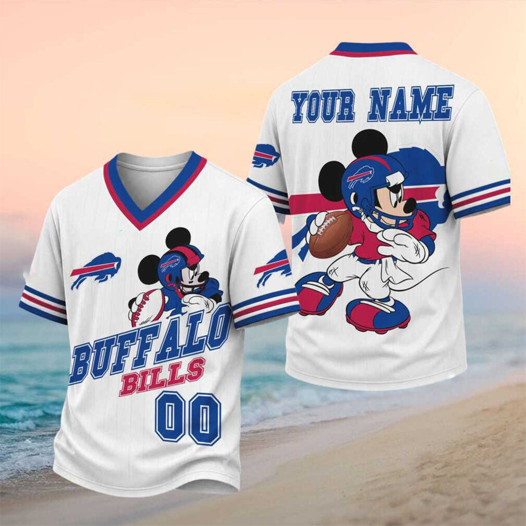Personalized Buffalo Bills Mickey Mouse V-Neck Shirt Buffalo Bills Merch Gift For Football Fans - Merchluma
