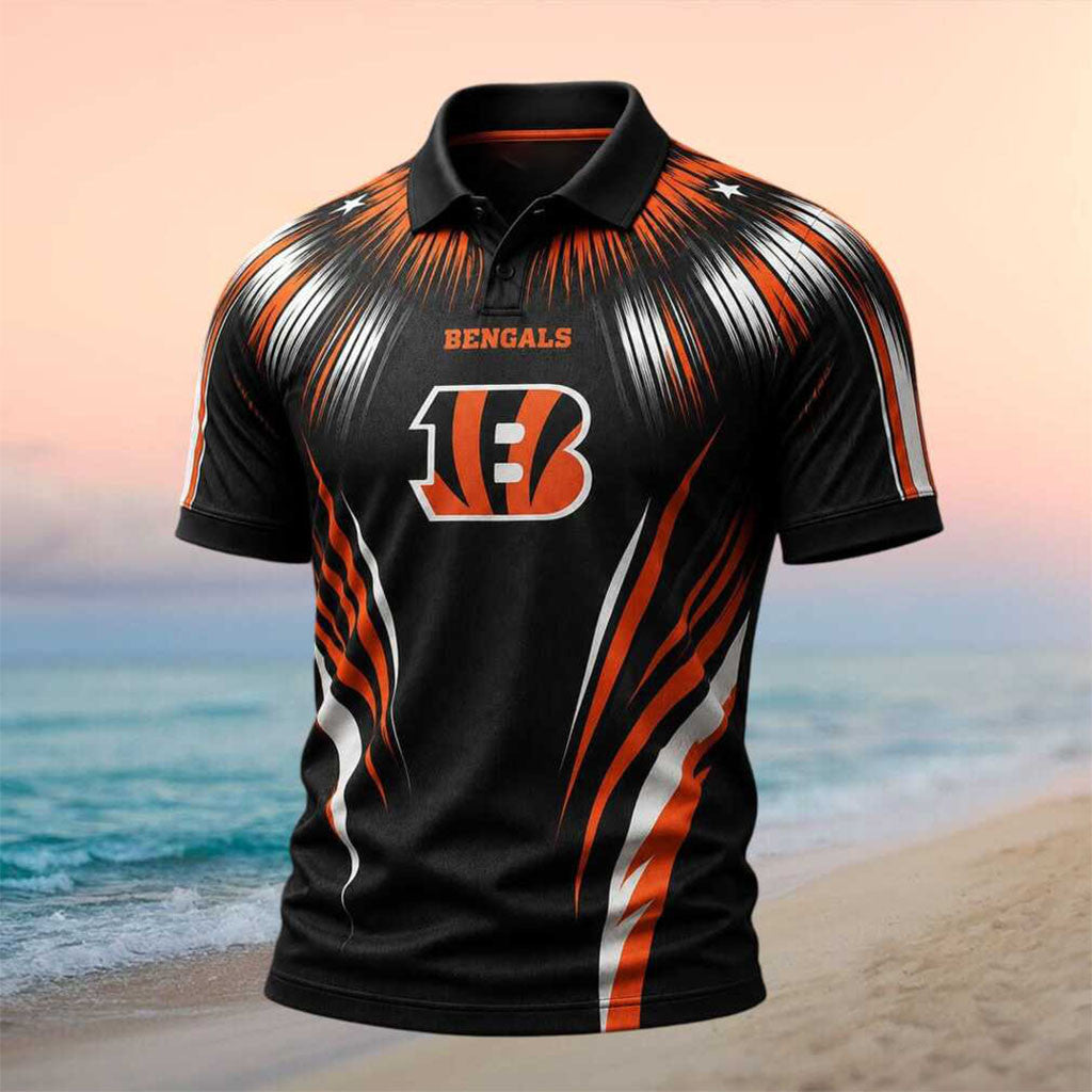 Cincinnati Bengals Tiger Stripe Logo Polo Shirt Cincinnati Bengals Merch Gift For Football Fan - Merchluma