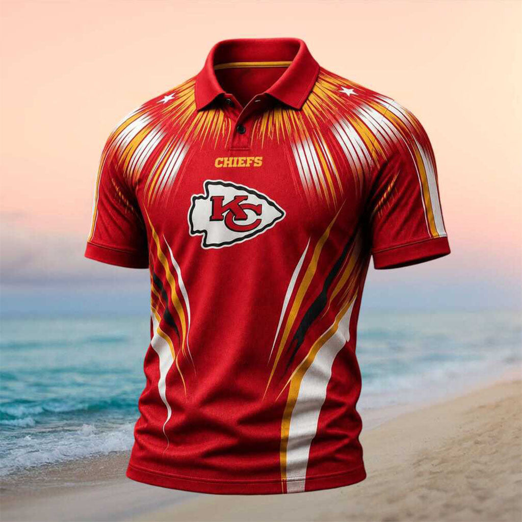 Kansas City Chiefs Football Starburst Graphic Performance Polo Shirt KC Chiefs Merch Fan Gifts - Merchluma