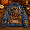 Gryffindor Brave At Heart This Fall Denim Jacket Harry Potter Merch Gifts For Friends - Merchluma