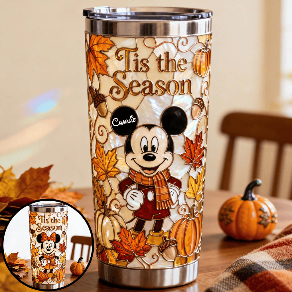 Personalized Mouse Tis The Season Tumbler Autumn Cartoon Character Cap Gifts For BFF - Merchluma