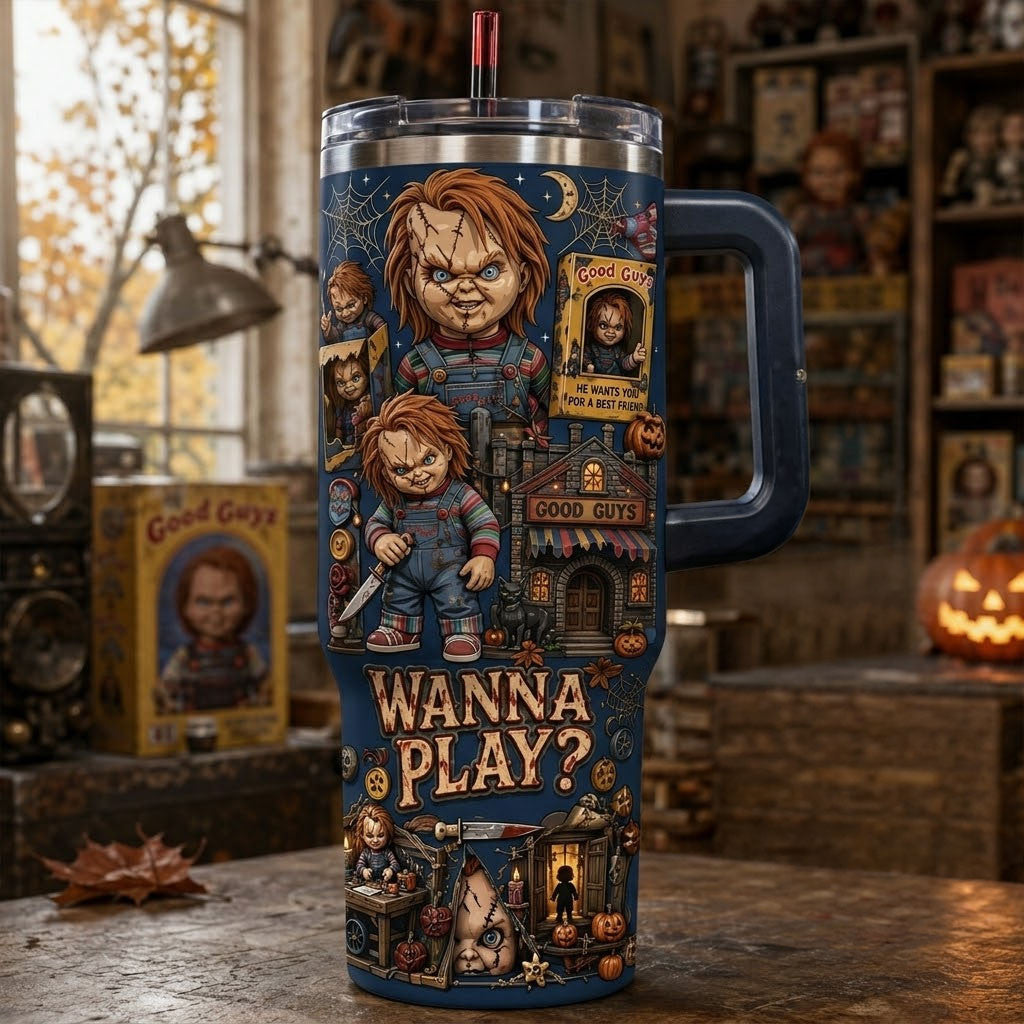 Horror Chucky Wanna Play Tumbler Halloween Cap Gift Ideas For Horror Lovers - Merchluma
