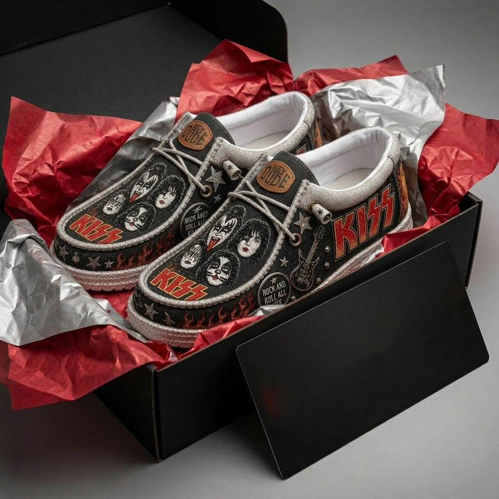 Kiss Band Hey Dude Shoes Rock And Roll All Nite Loafers KISS Merch Gift For Music Lovers - Merchluma