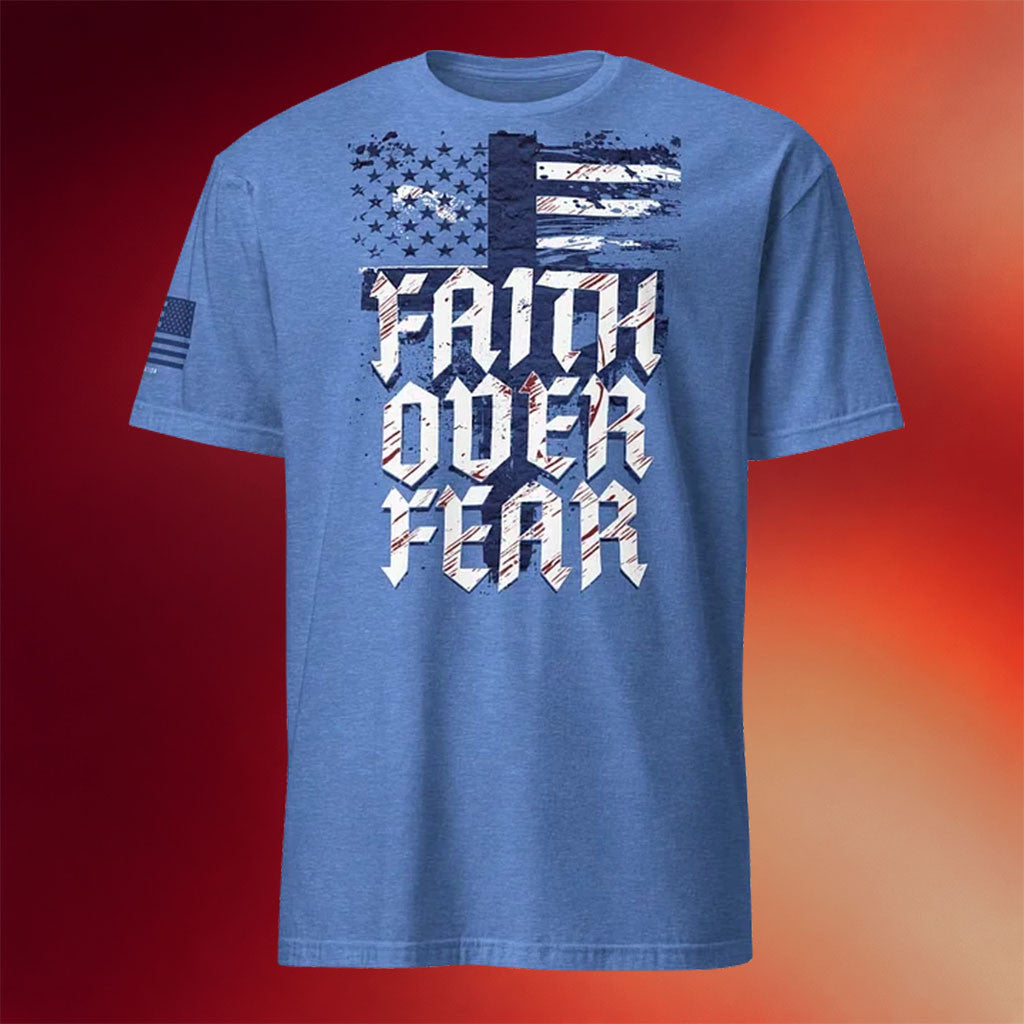 1 Nation Design Merch 2026 Faith Over Fear Unshaken T-Shirt Patriotic Gifts For Him - Merchluma